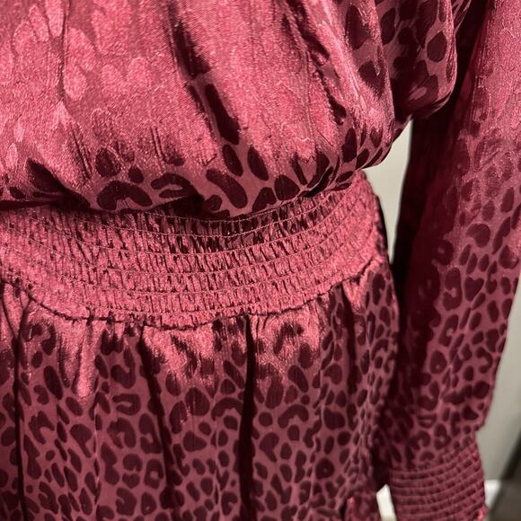 MICHAEL KORS NWT Julia Faux Wrap Ruffle Hem Mini Dress Size XS Dark Ruby Cheetah - Picture 7 of 9